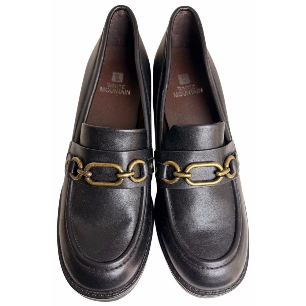 White Mountain Booster Chain Lug Sole Heeled Loafers Black Women's 8.5 - Picture 5 of 11